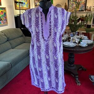 Cotton Lavender Embroidered Crocheted Kurta Tunic with cutout details - 42 large